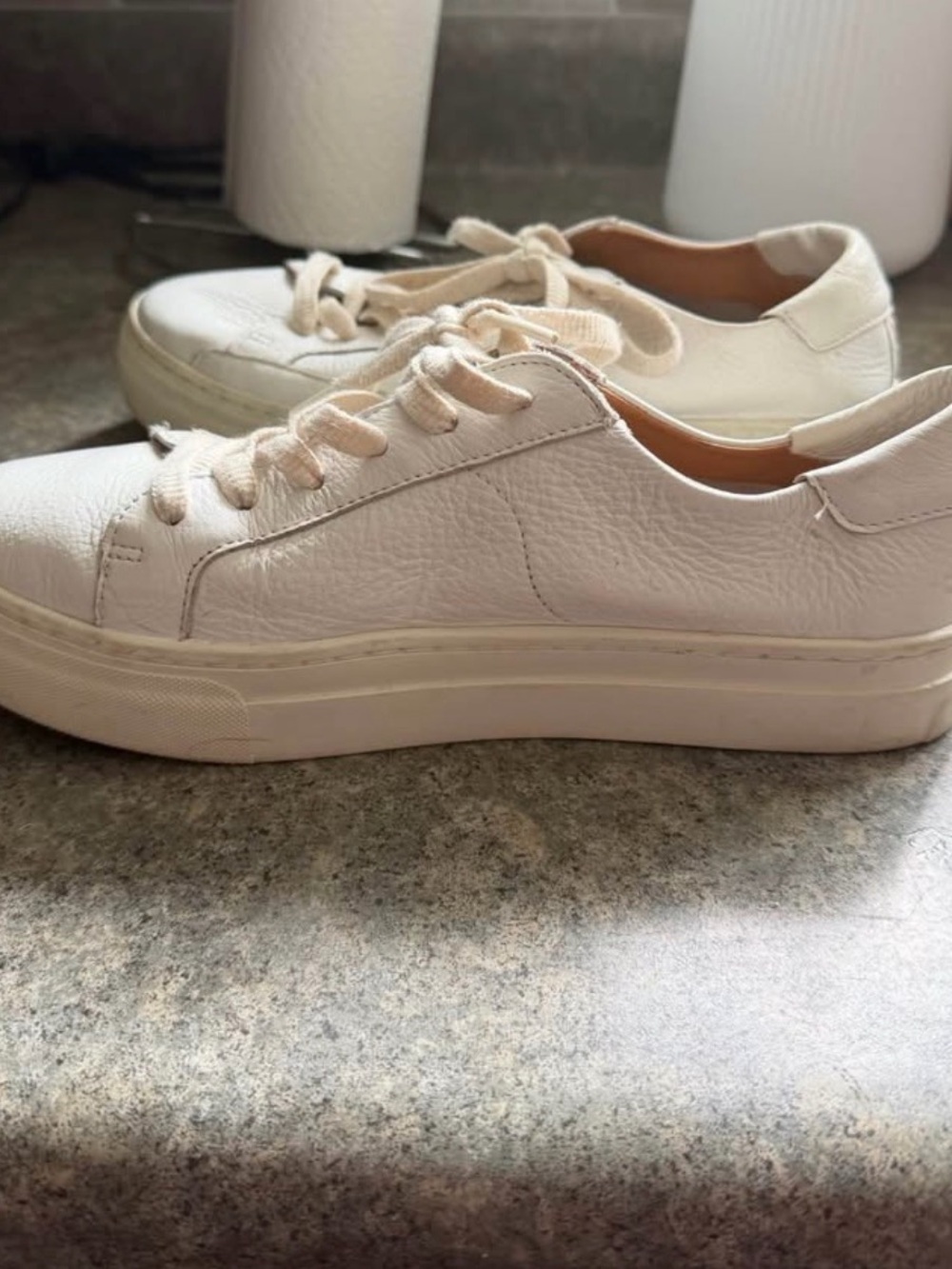 Soludos Cream White Platform Leather Sneakers